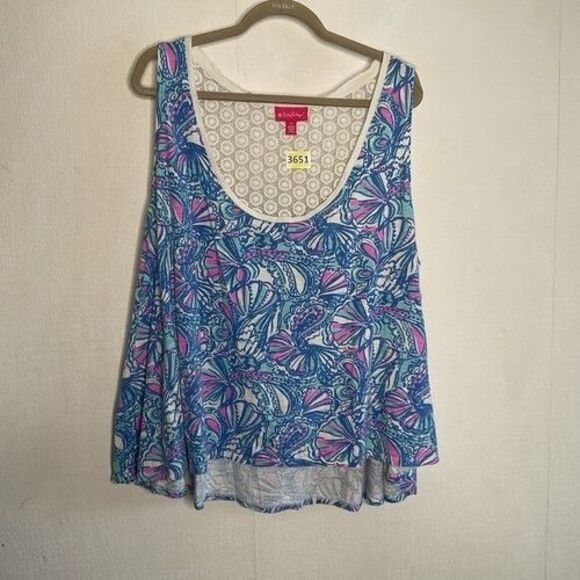 Lily Pulitzer for Target High Low Lace Back Fans Tank Top Women Plus Size 3X Blu - Picture 1 of 8